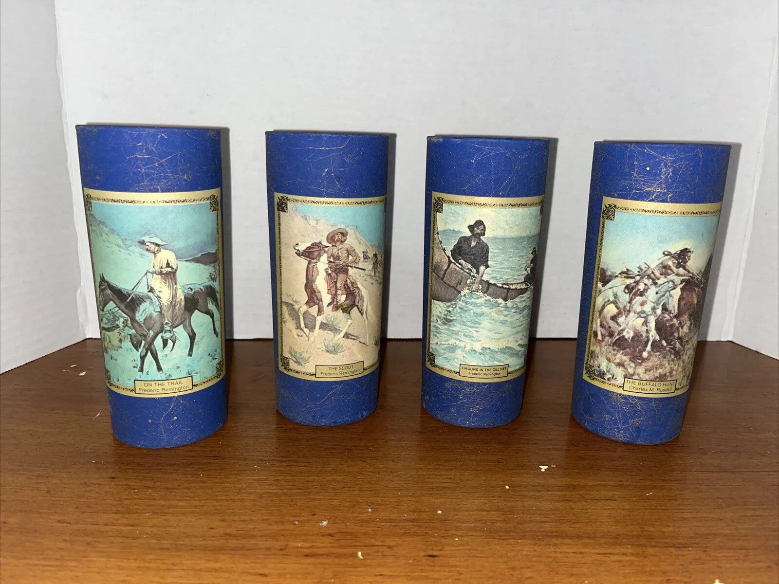 Frederick Remington Wild West Whiskey Hi Ball Glasses Scout + On The Trail 1968
