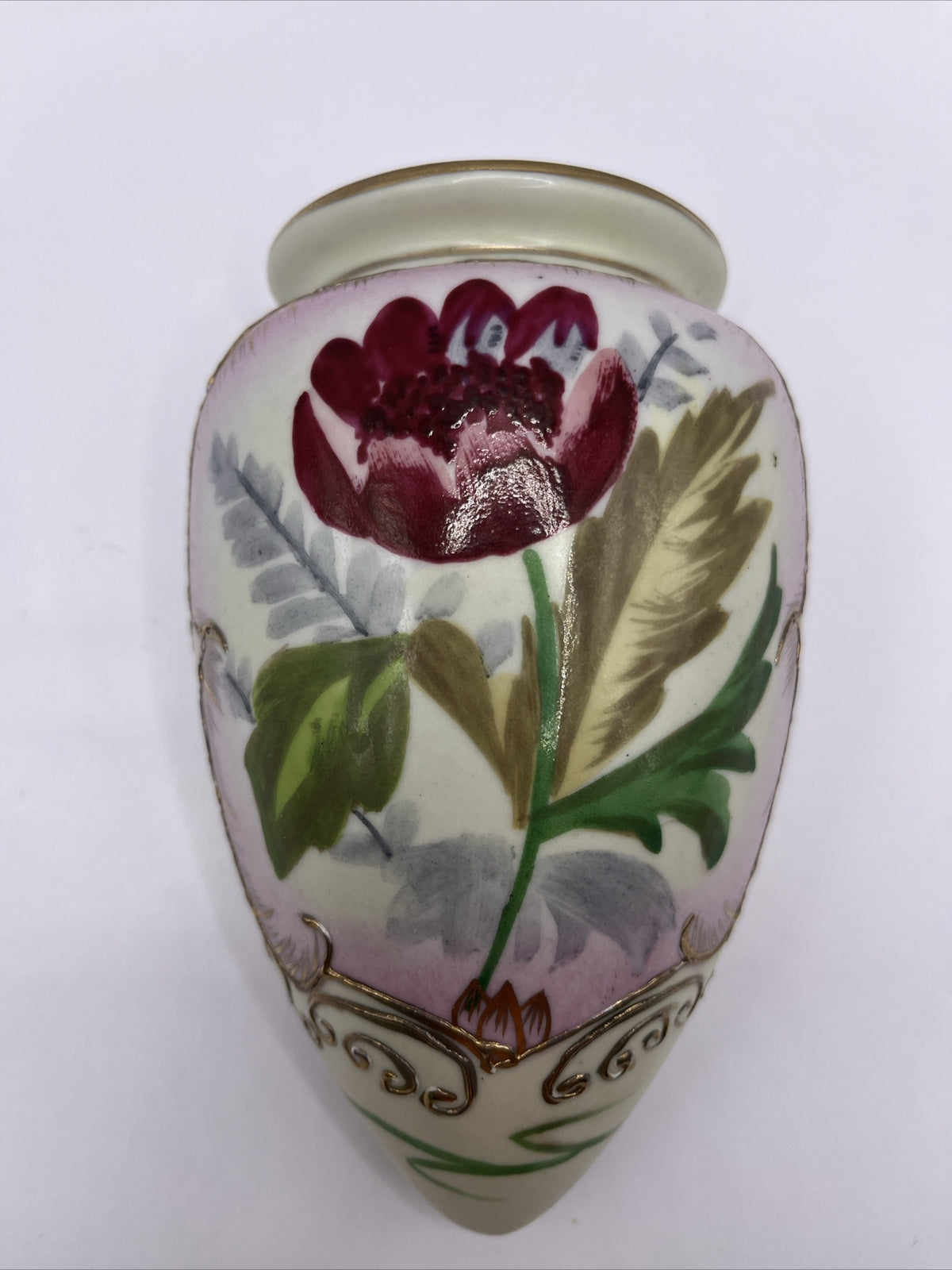 Antique Nippon Wall Pocket Morimura Hand Painted Flower Gold Moriage Porcelain