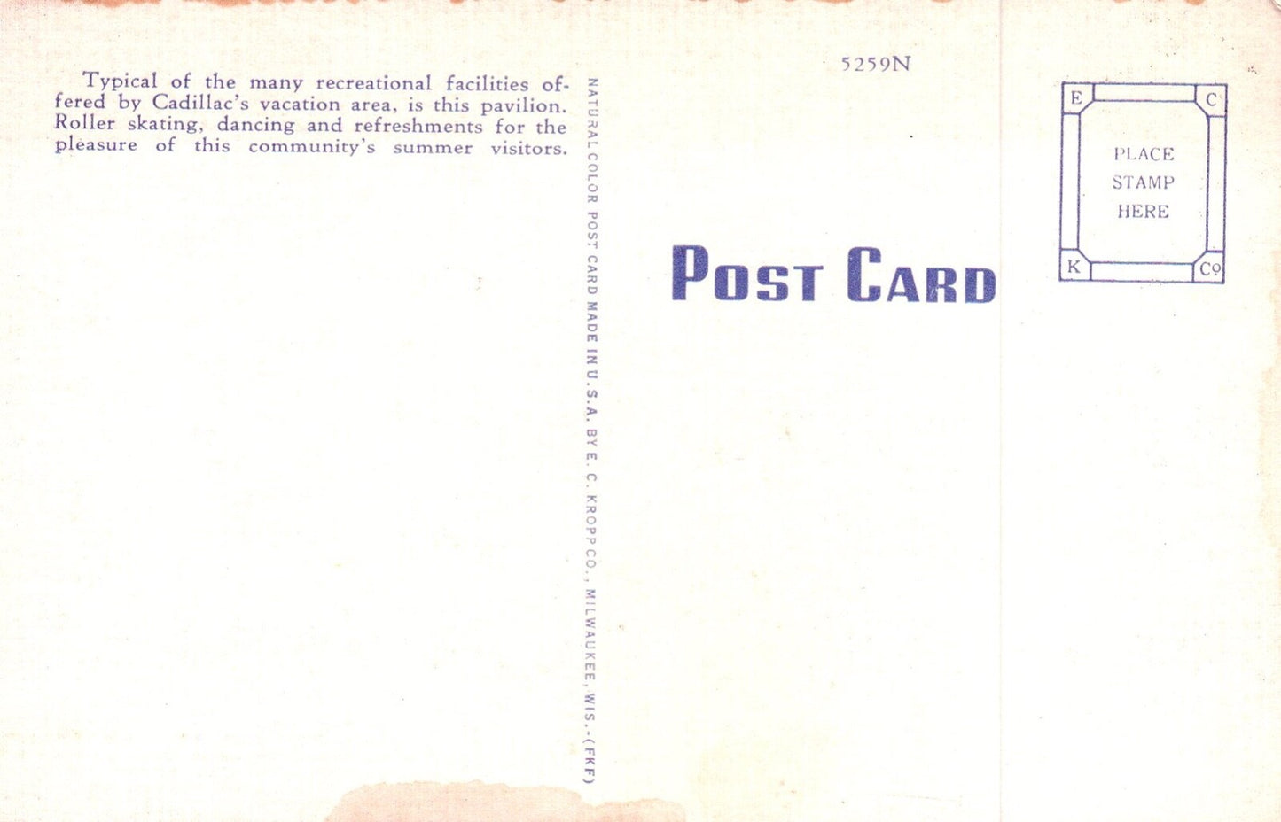 Park of The Lakes Pavilion in Cadillac MI Michigan Postcard