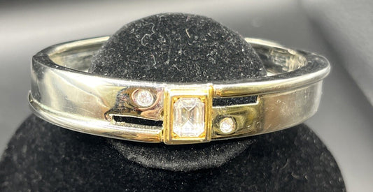 Vintage silver Tone Clamp Bracelet / Center Rhinestones 1/2” Wide