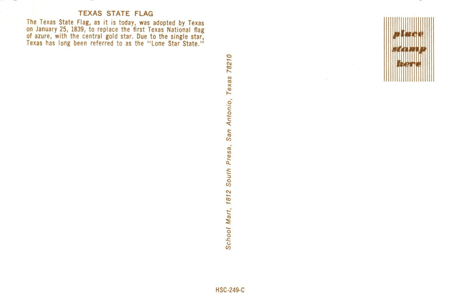 Lone Star State Flag Tex Texas TX Postcard  