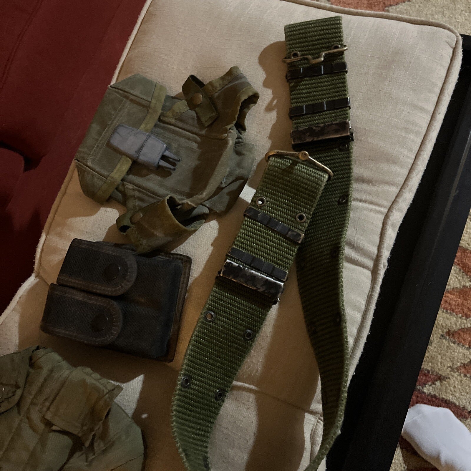 United States Military Belt w/ Pouch, Double Knife Holder & 2 Canteen Holders.