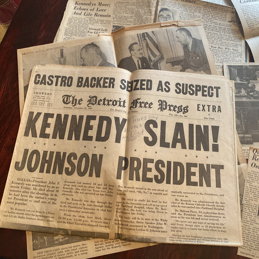 Lot Detroit Free Press Michigan Newspaper clippings John F Kennedy JFK Johnson