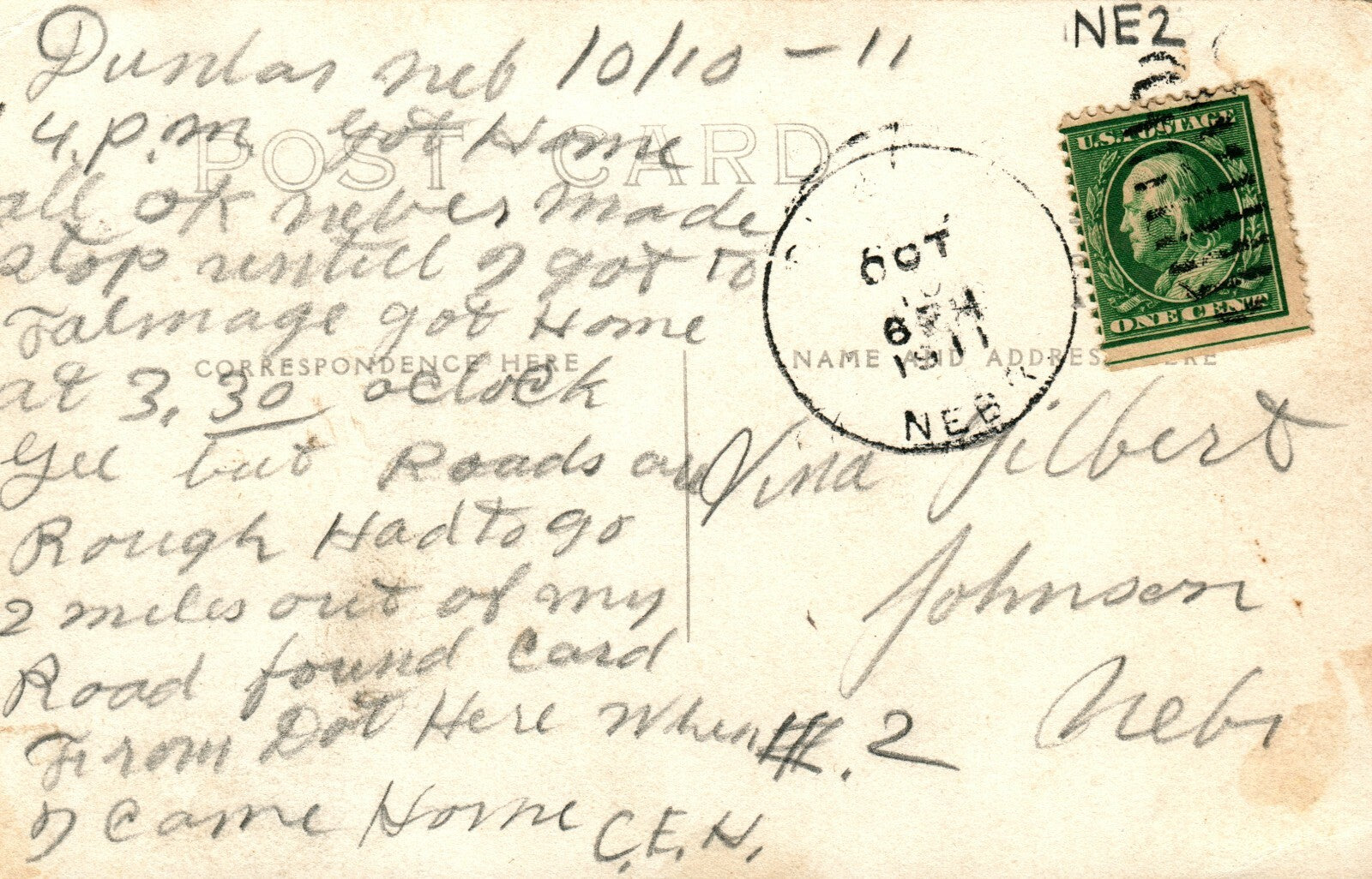 1911 Real Photo Dunbar Nebraska NE Neb Postcard Old Cars