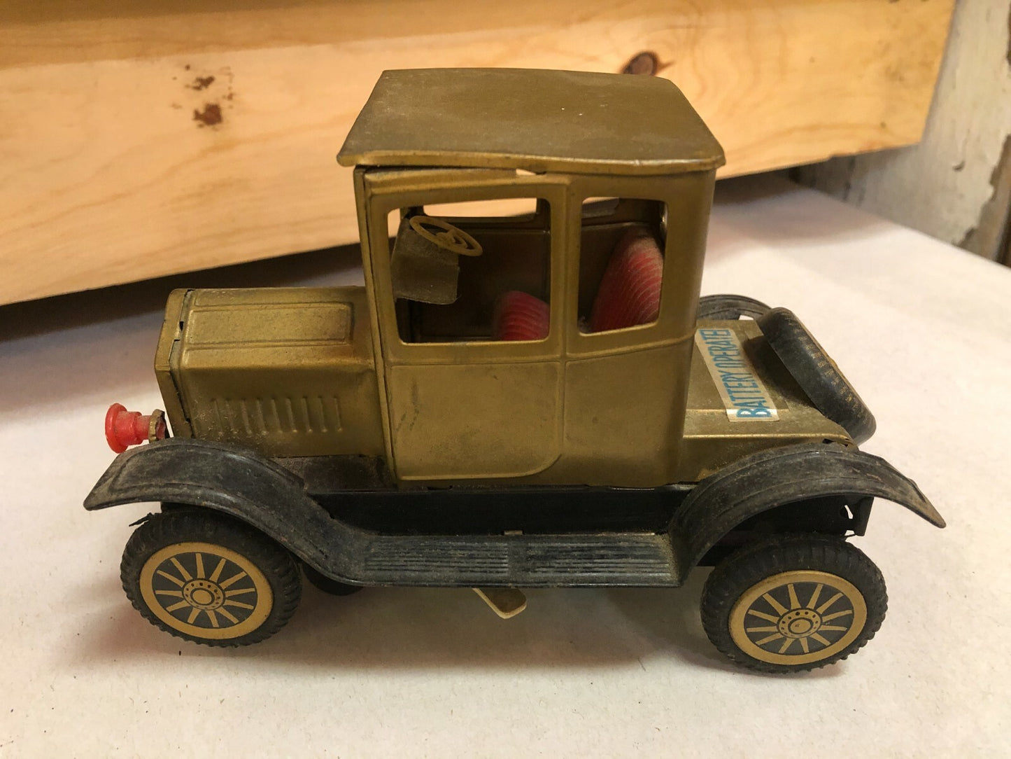 Old Tin Battery Operated Model T Antique Toy Car (2) - 1960s Japan
