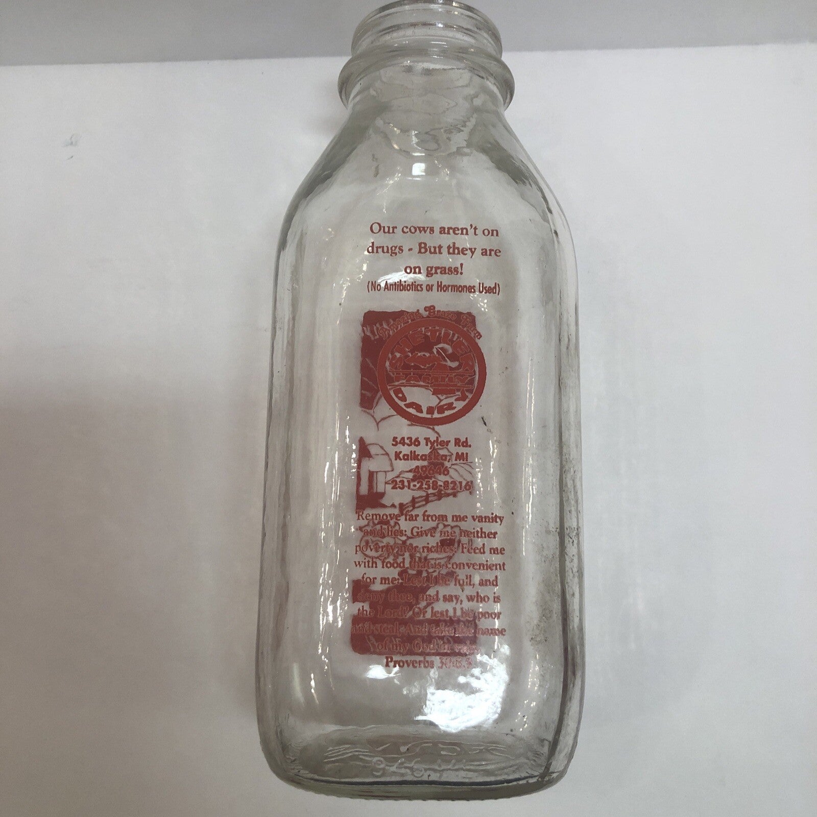 Rare Shetler Family Dairy Kalkaska Michigan Milk Quart Bottle Michigan MI Mich