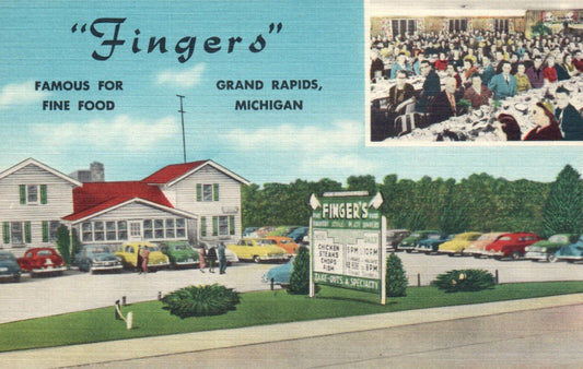 "Fingers" Famous for Fine Food, Grand Rapids MI Postcard
