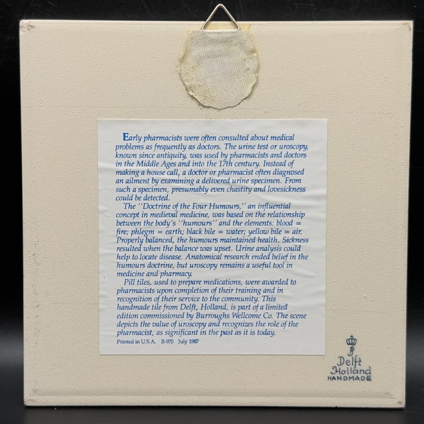 Delft Tile Schoonhaven Holland Vintage Tile Delft Blue White Pharmacy Drug #7
