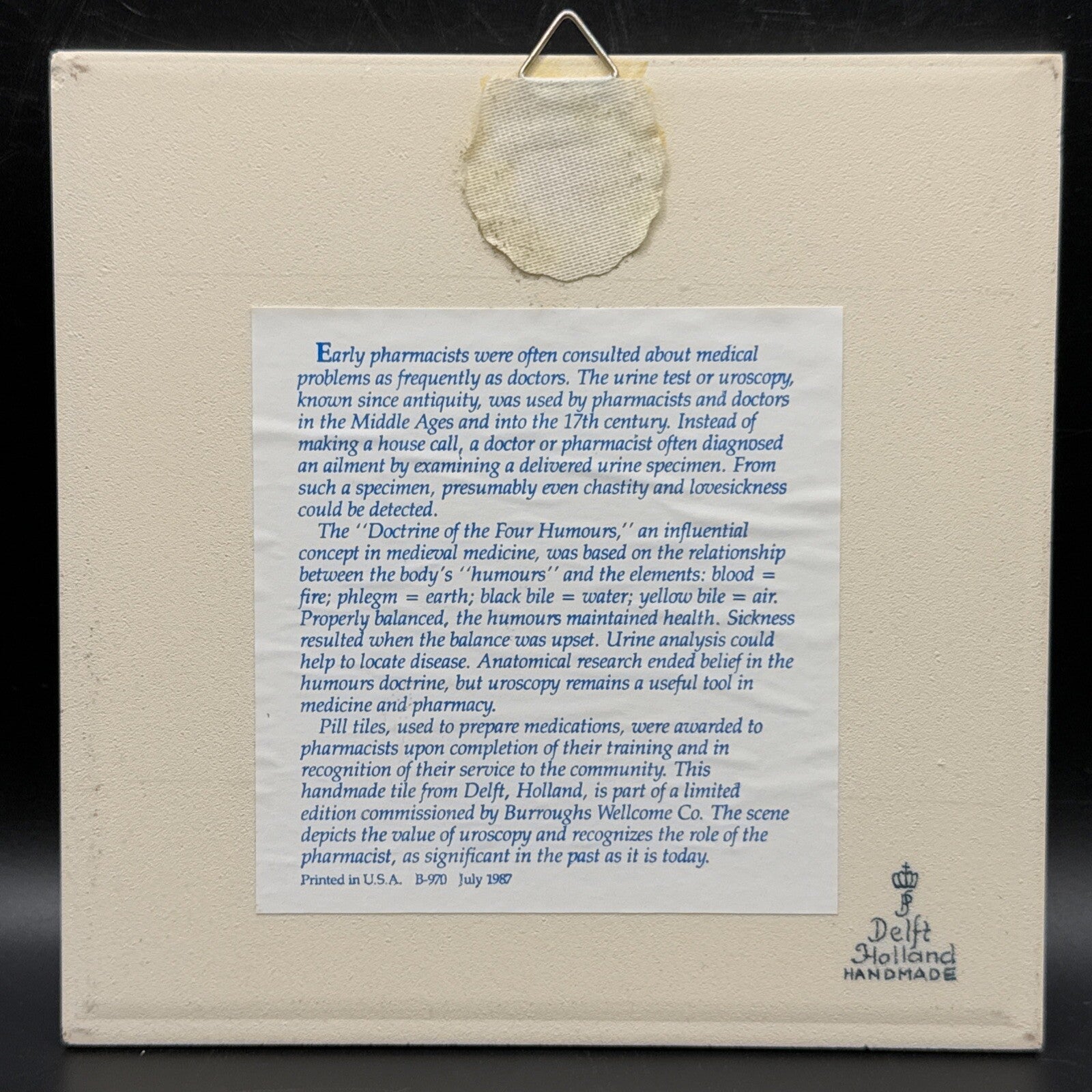 Delft Tile Schoonhaven Holland Vintage Tile Delft Blue White Pharmacy Drug #7