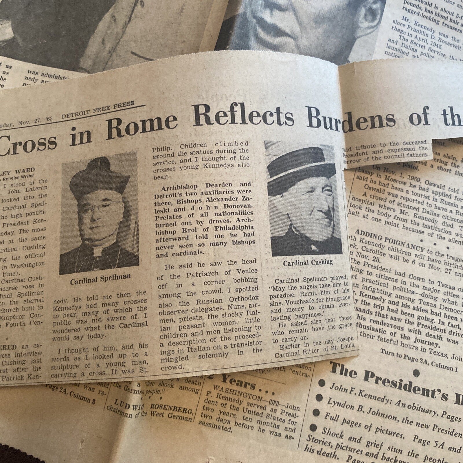 Lot Detroit Free Press Michigan Newspaper clippings John F Kennedy JFK Johnson