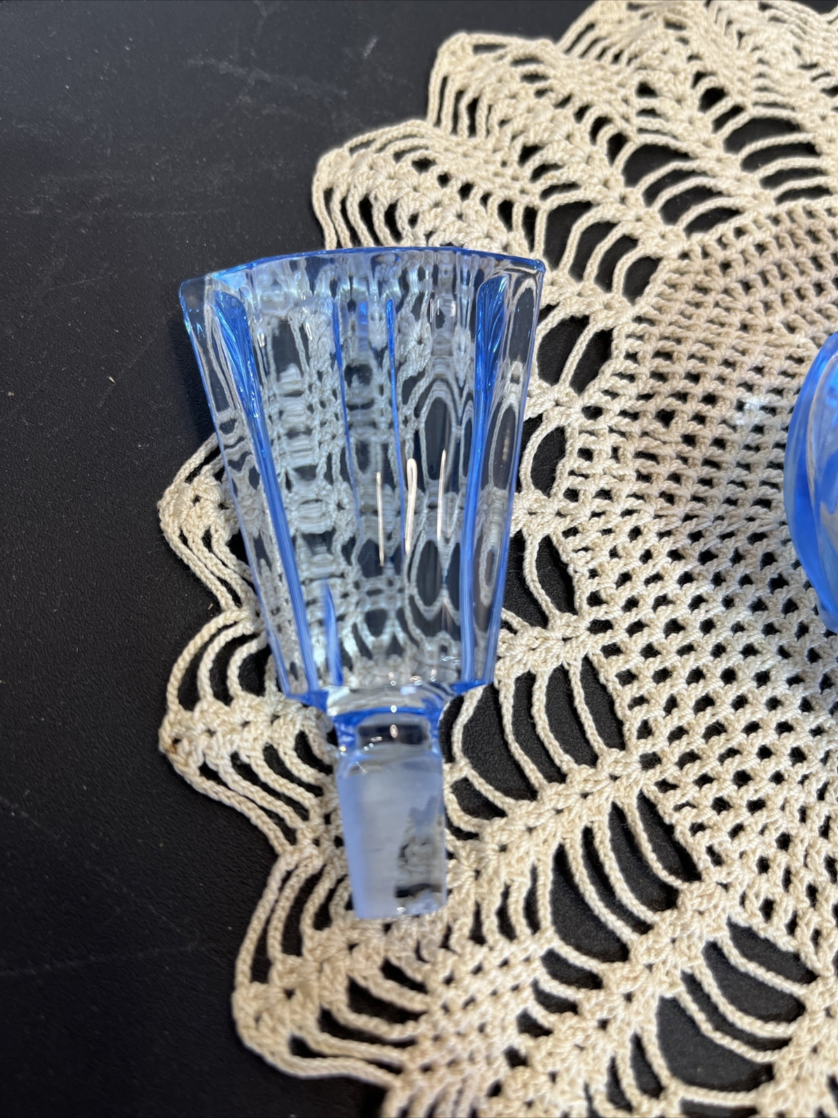 Antique Vintage Glass~German Cut  Blue Perfume Bottle and Stopper