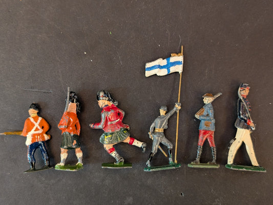 Vintage Lot Of 6 Mini Lead Toy Soldiers & Various Metal Toy Figure Mixed Lot