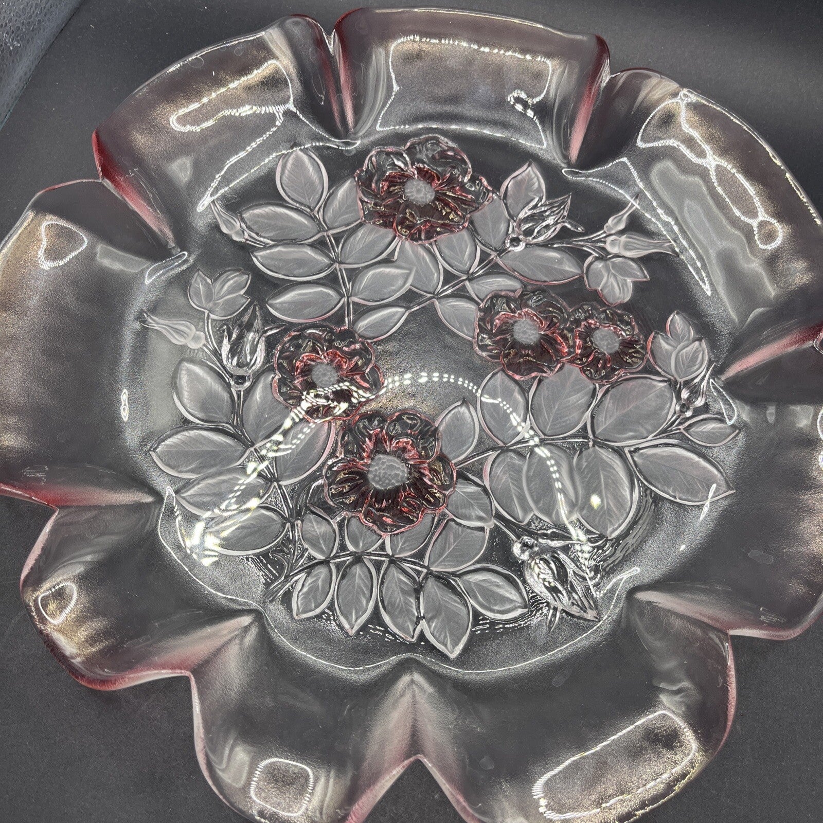 Vintage - Mikasa Crystal - Raised Roses Ruffled Serving Platter-13 in Diameter