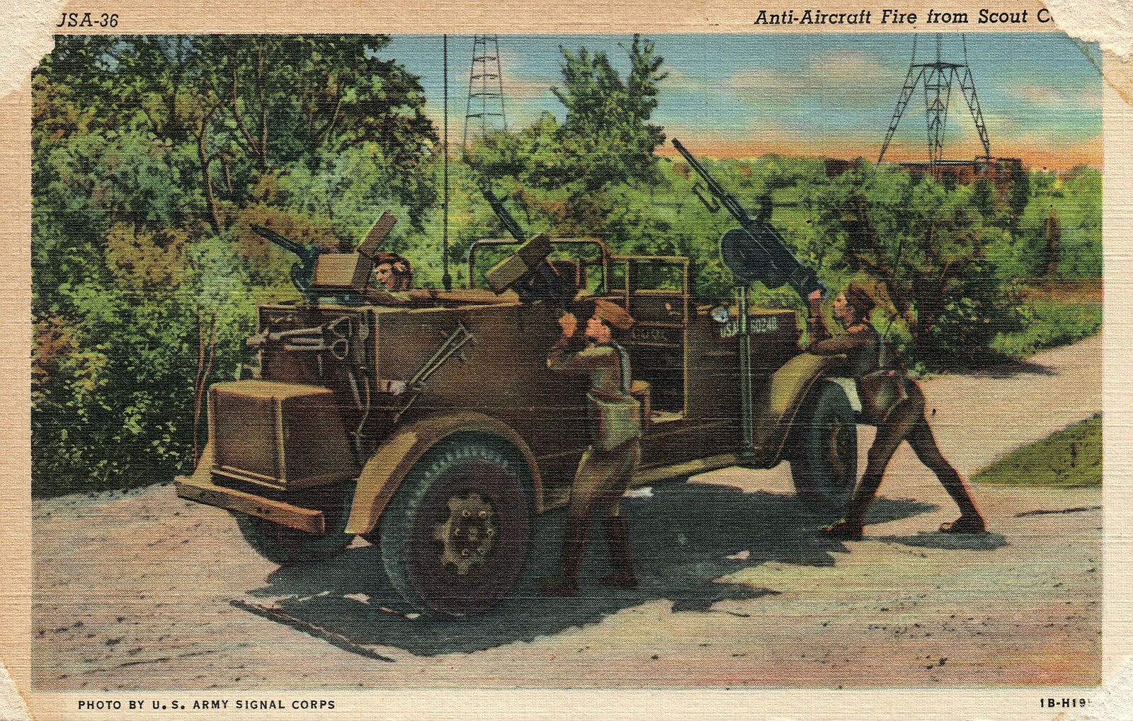 Anti Aircraft Fire from Scout Car Jeep Military Militaria  Postcard USA-36