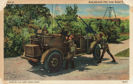Anti Aircraft Fire from Scout Car Jeep Military Militaria  Postcard USA-36