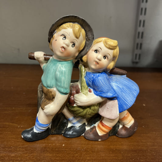 Vintage  Porcelain Wall Pocket  Boy & Girl Ceramic Old Japanese Figurine Kids