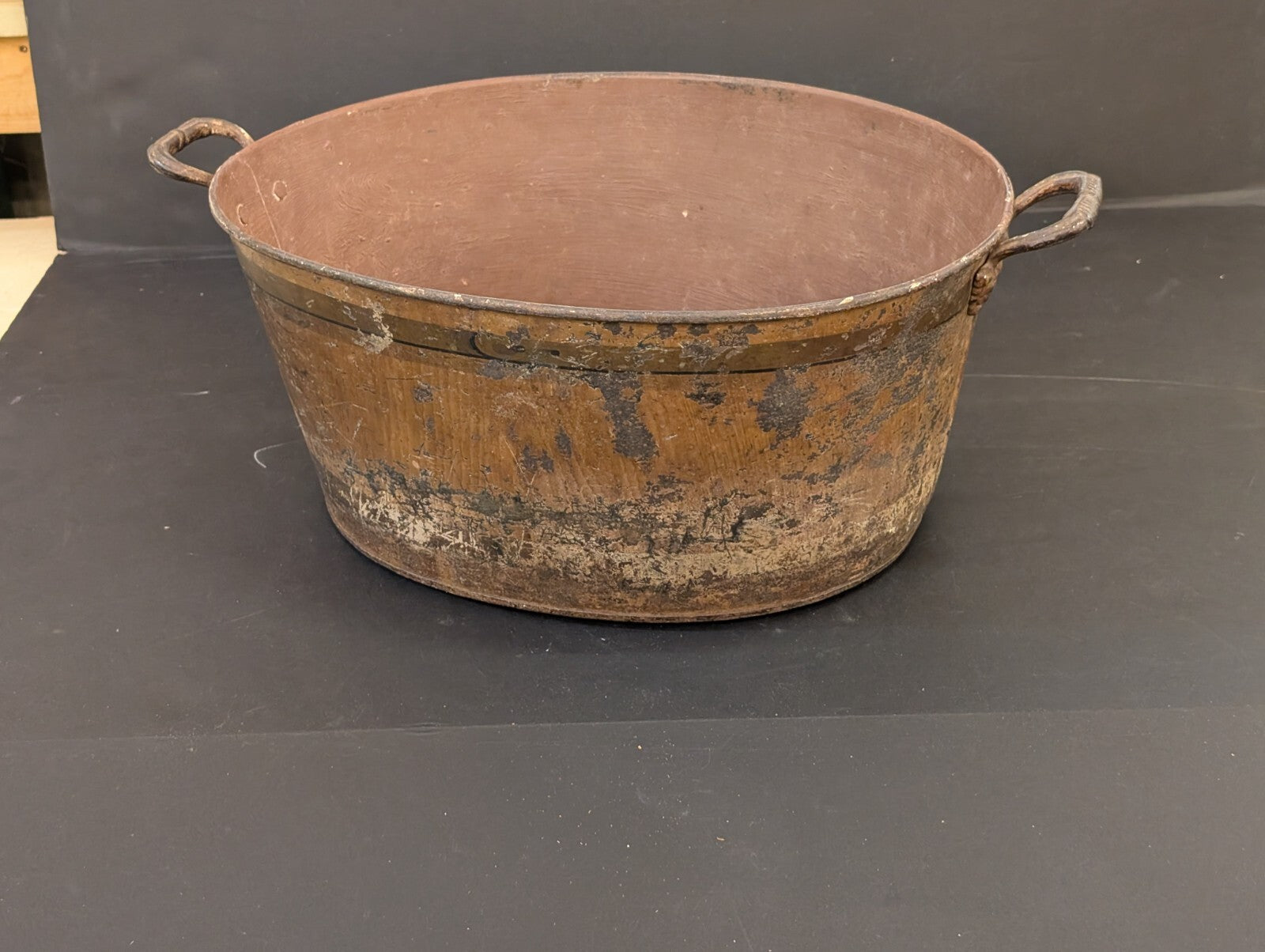 Antique Painted Tin Toleware Water Pitcher & Bowl Wash Basin Wood Grain yellow