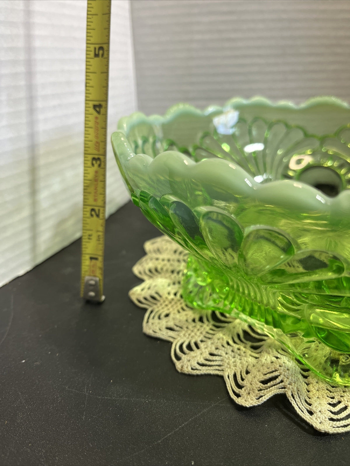 Antique Jefferson Glass 1907 Tokyo Green Opalescent Large, Med & 5 Small Bowls