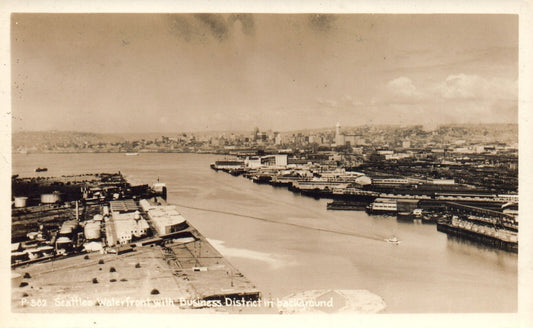 Seattle's Waterfront with Business District Washington Real Photo 1939-1950