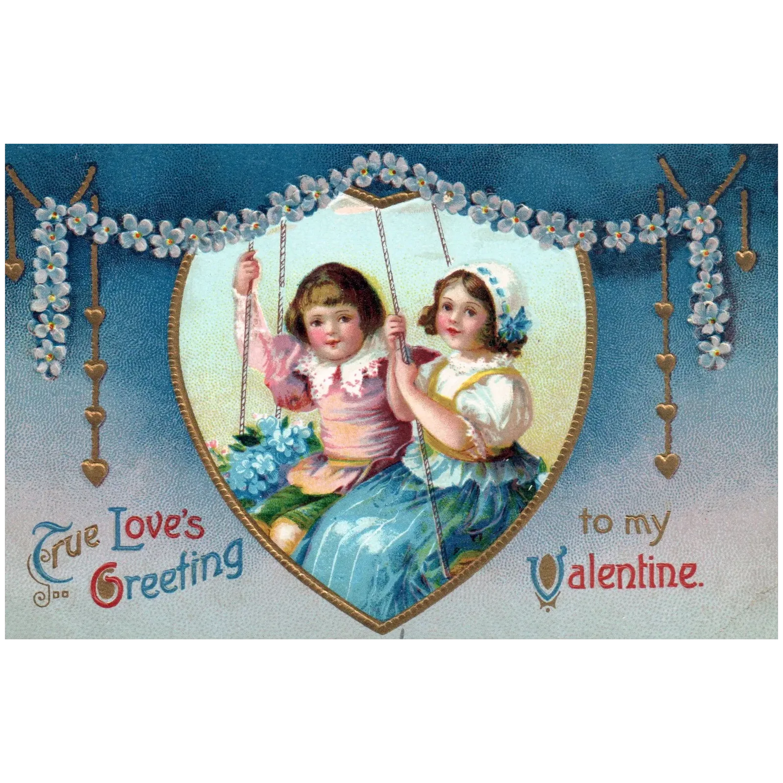 True Love's Greeting To My Valentine Little Children Gold Emboss Val Postcard