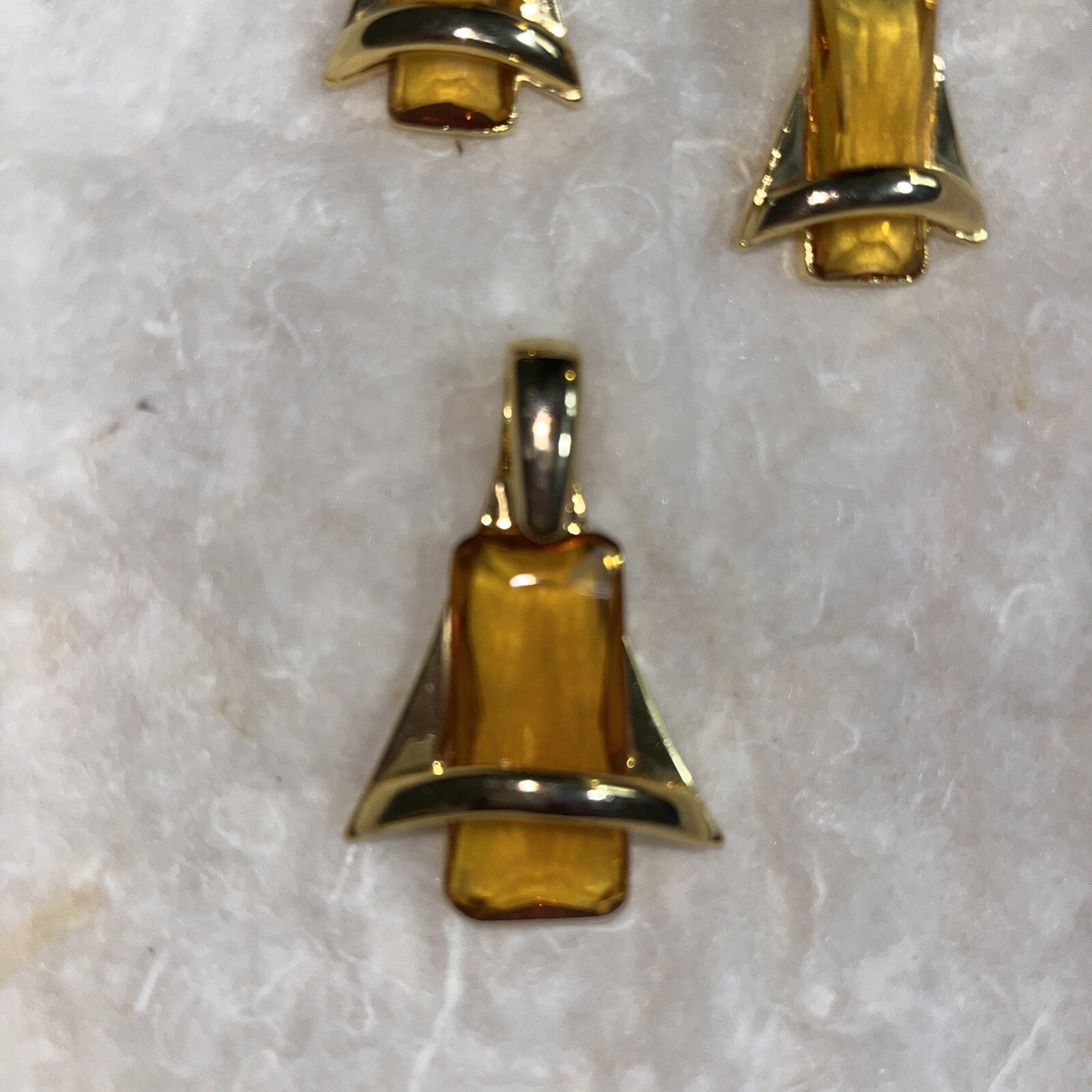Vintage Slide & Earrings Signed Sarah Coventry Glass Orange Gold Tone Modernist