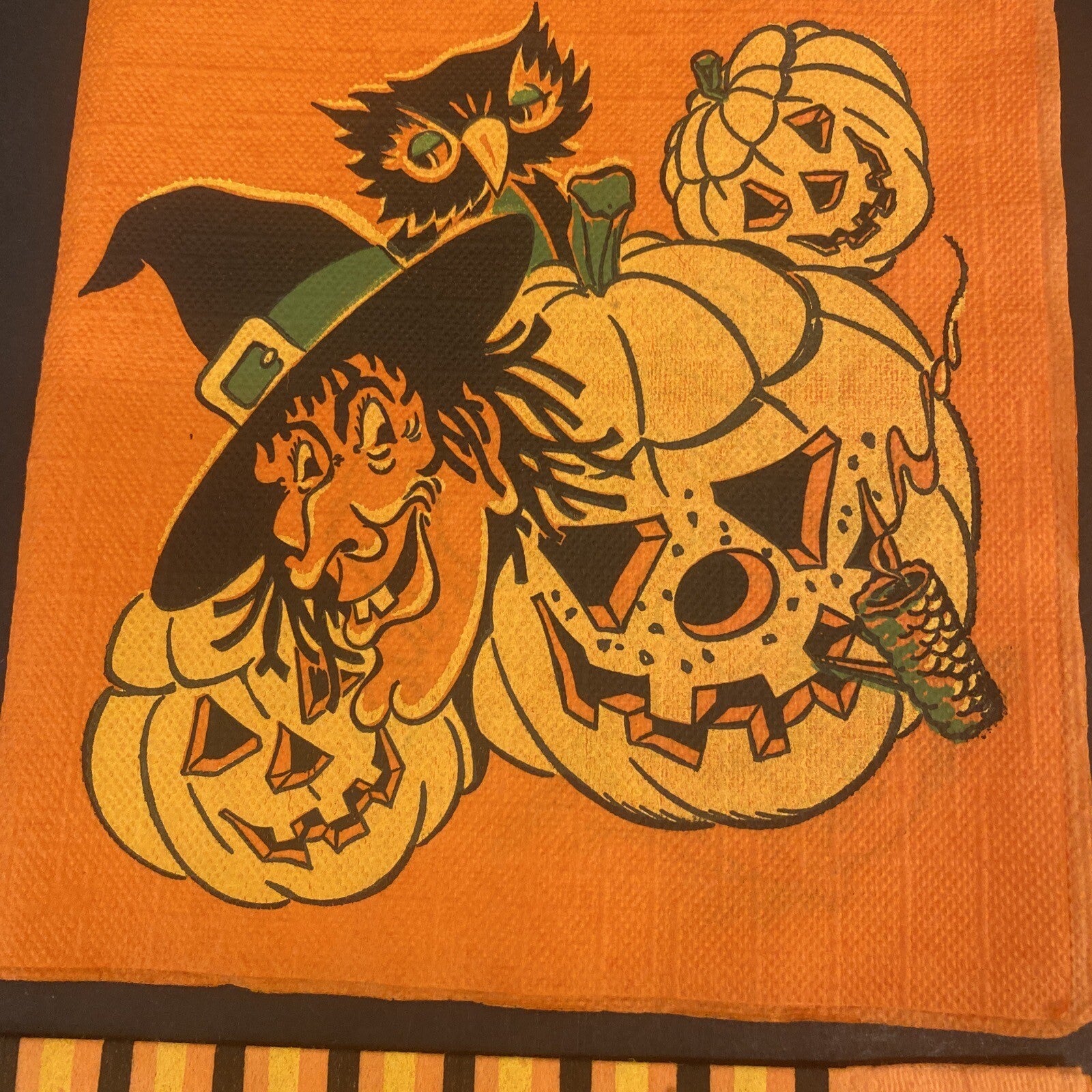 Vintage Orange HALLOWEEN PAPER NAPKIN Lot of 4 ALL WITCHES, Black cats, J.O.L