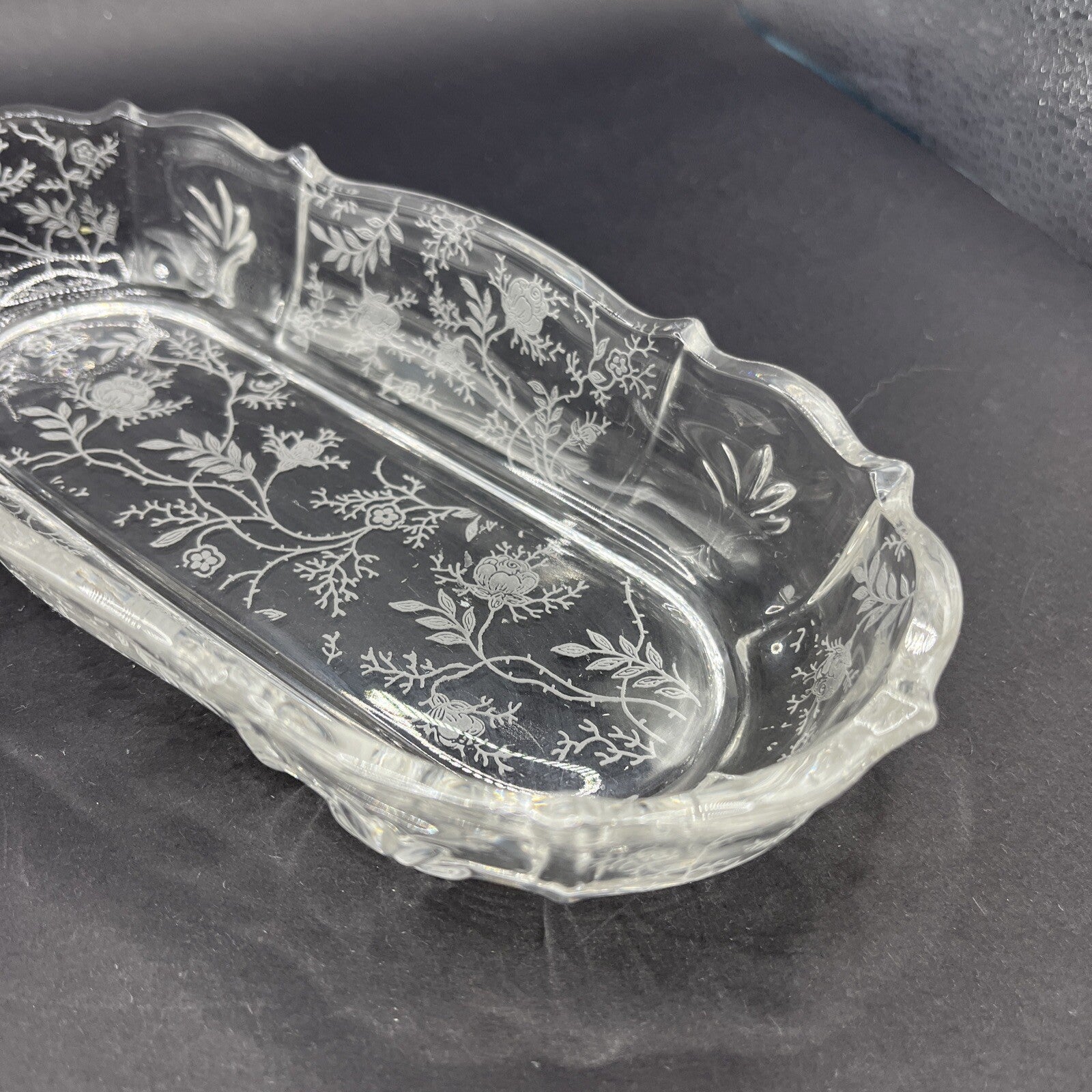 Fostoria Clear Chintz Etched Baroque 8" Pickle Dish