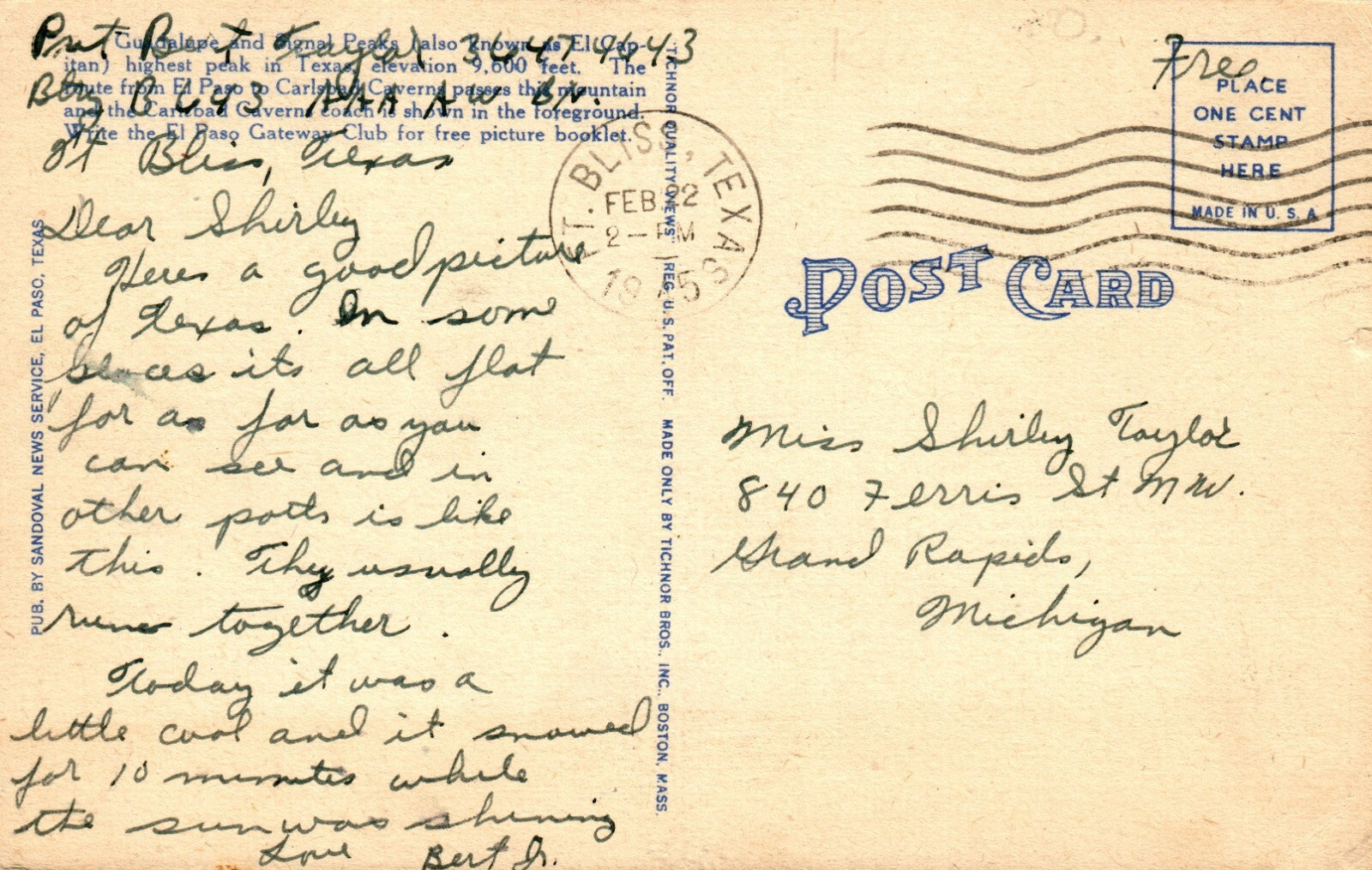 El Capitan Ft. Bliss El Paso Bus Tex Texas TX Postcard  