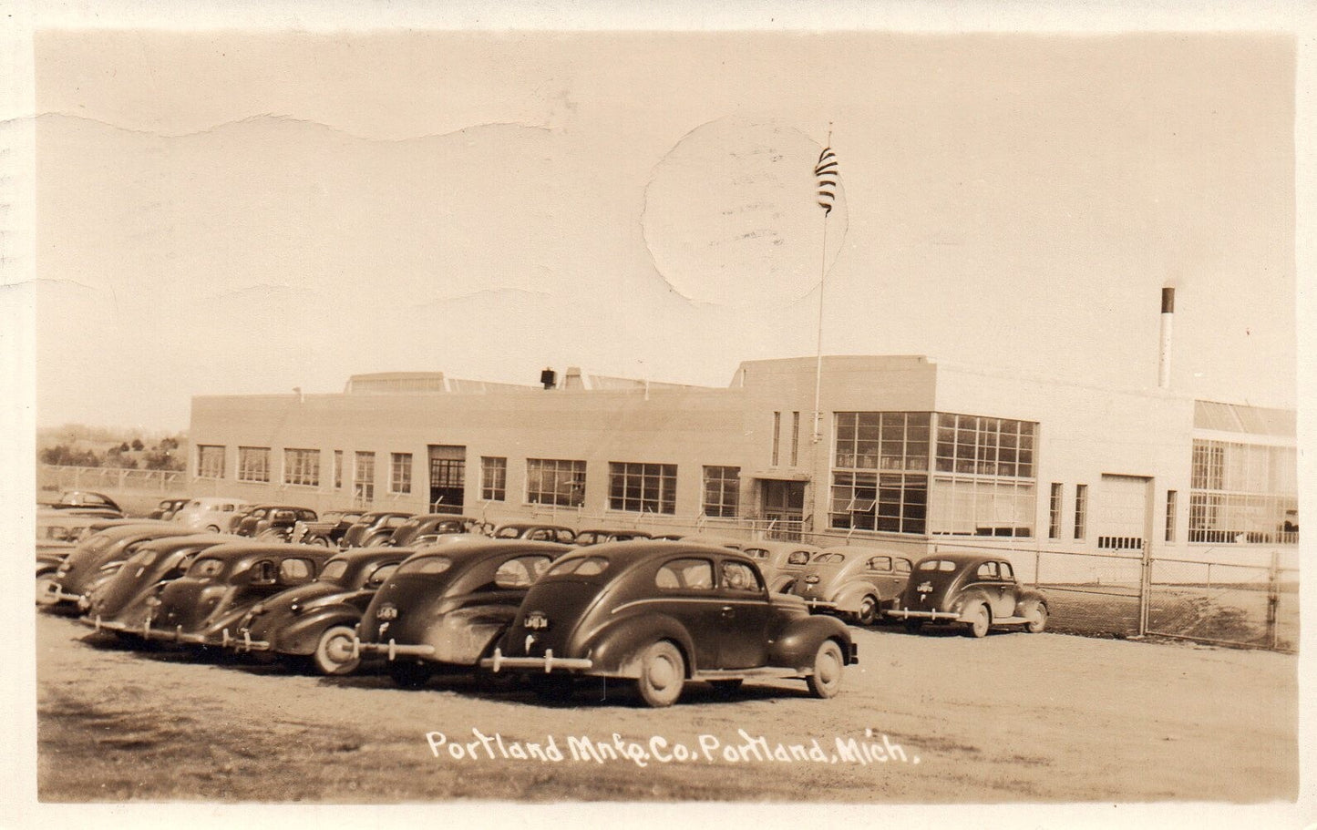 RPPC Old Cars at Portland Manufacturing Co. in Portland Mich Michigan Postcard