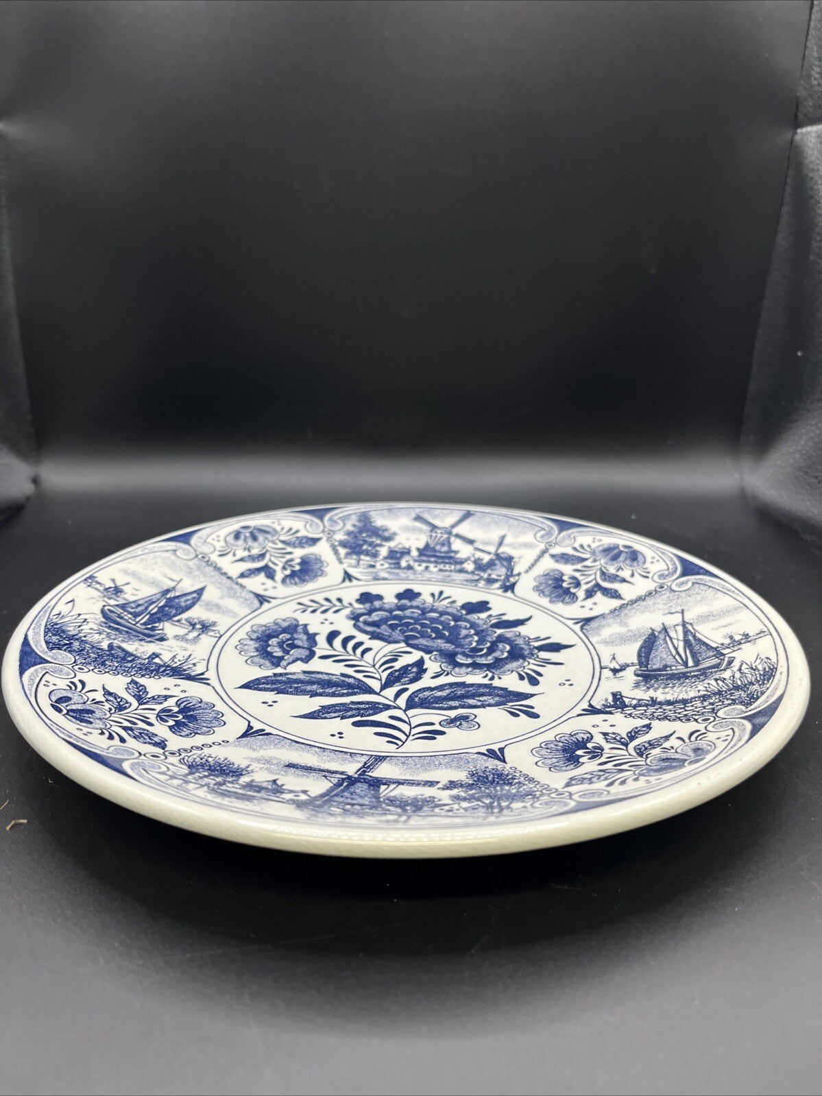 Delft Dutch Blauw Blue and White Floral Plate Signed Hand PaintedMade in Holland