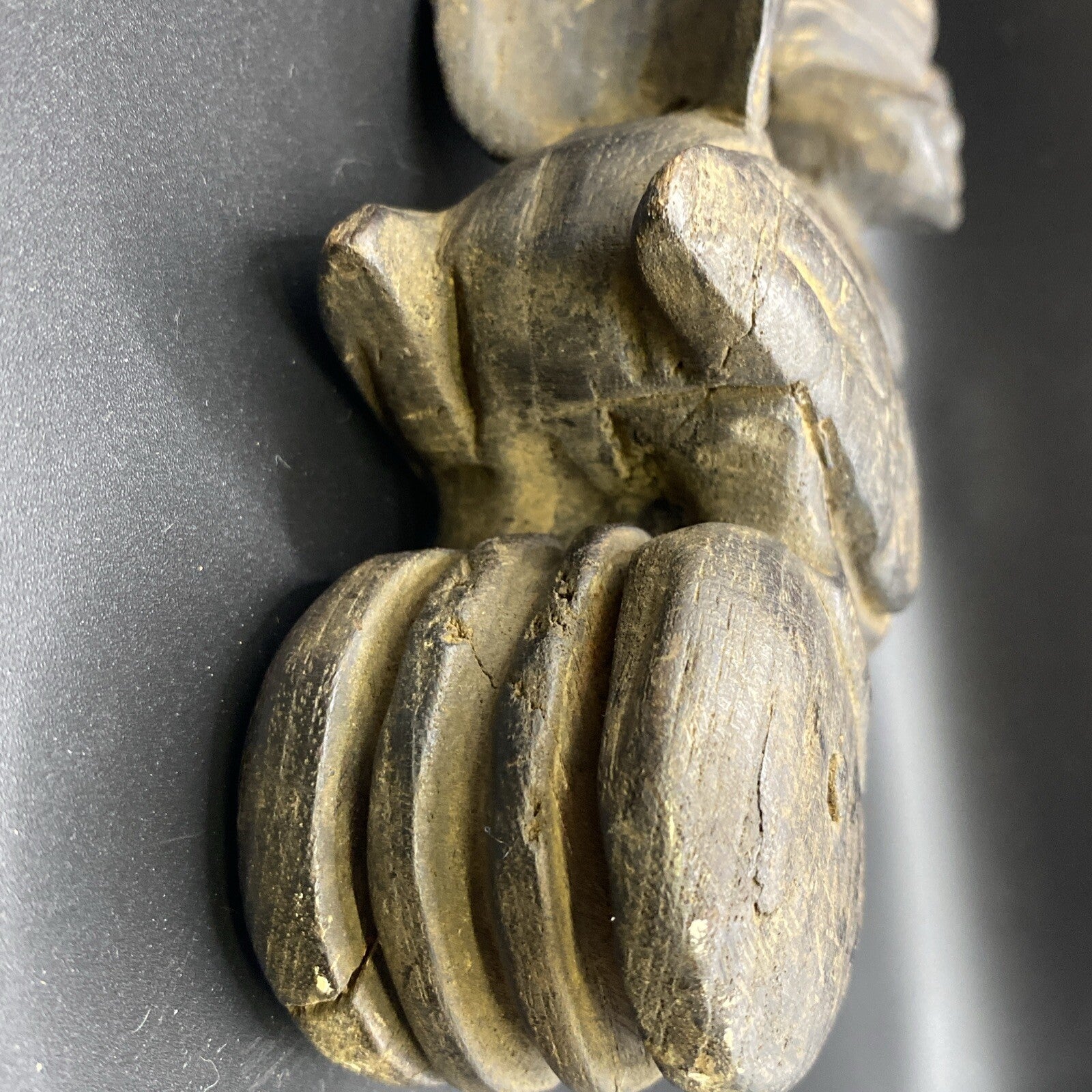 8" Antique Primitive Carved Wood Weaving Loom Pulley  Burmese Burma Bird