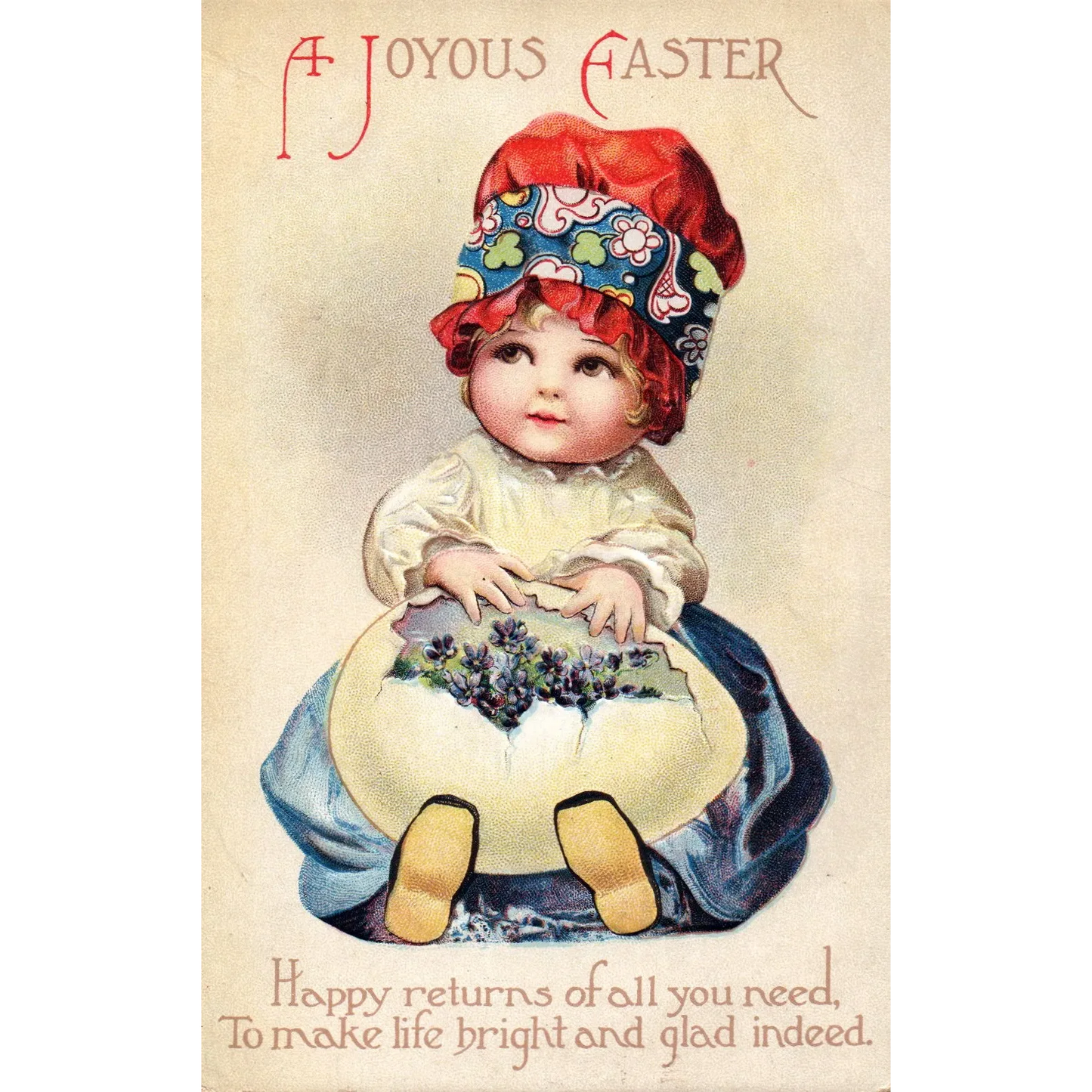 Rare Clapsaddle Easter Child w/ Bonnet & Egg Growing Flowers Easter Postcard