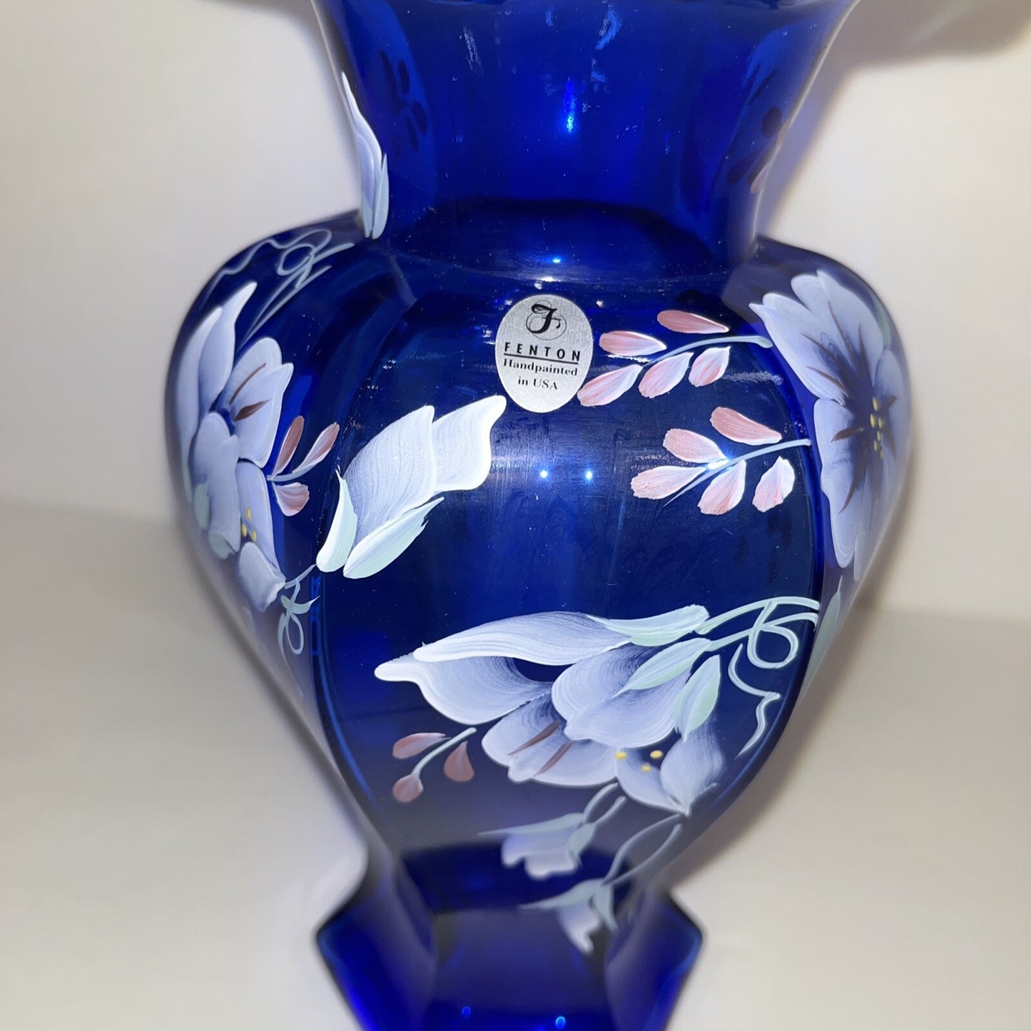 Fenton 75th Anniversary Vase Colbalt Blue Green Crest Hand Painted Signed