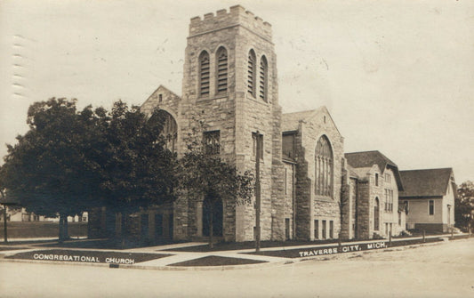 Real Photo Congregational Church Traverse City Michigan MI Postcard