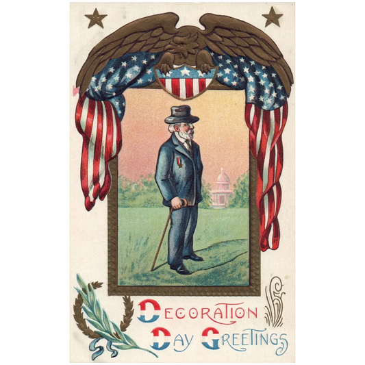 Vintage Decoration Day Veteran Remembering Patriotic Postcard