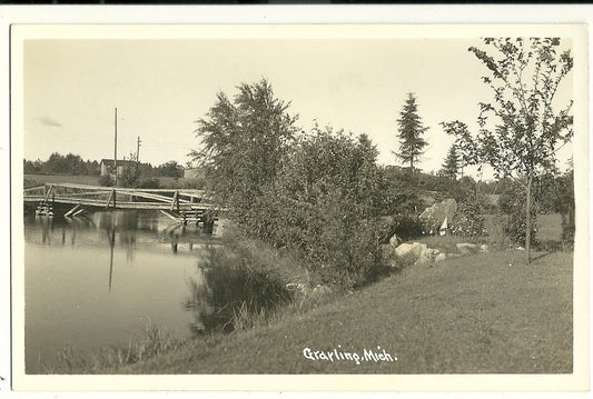 Real Photo Grayling wood bridge  MI Michigan  Postcard