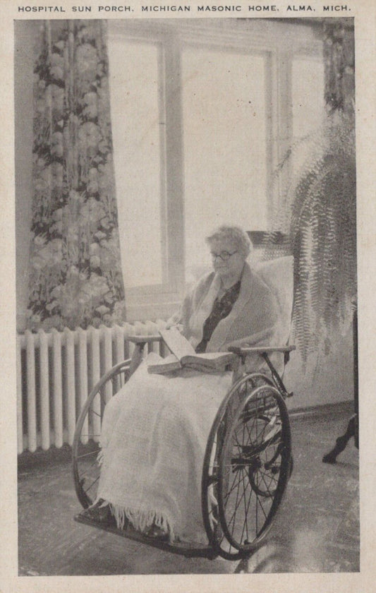 Real Photo Hospital Sun Porch Masonic Home Alma MI Michigan M-1977 Postcard