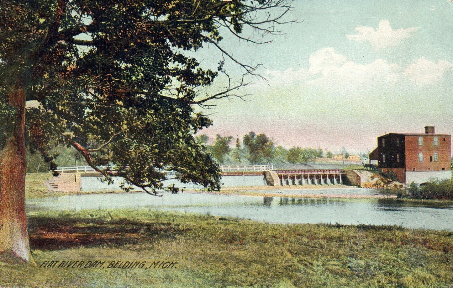 Flat River Dam in Belding Mi Mich Michigan Postcard