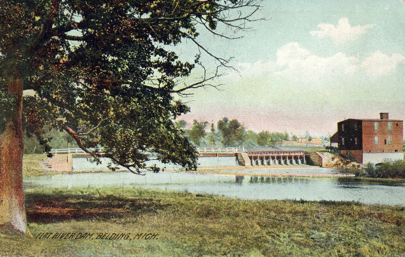 Flat River Dam in Belding Mi Mich Michigan Postcard