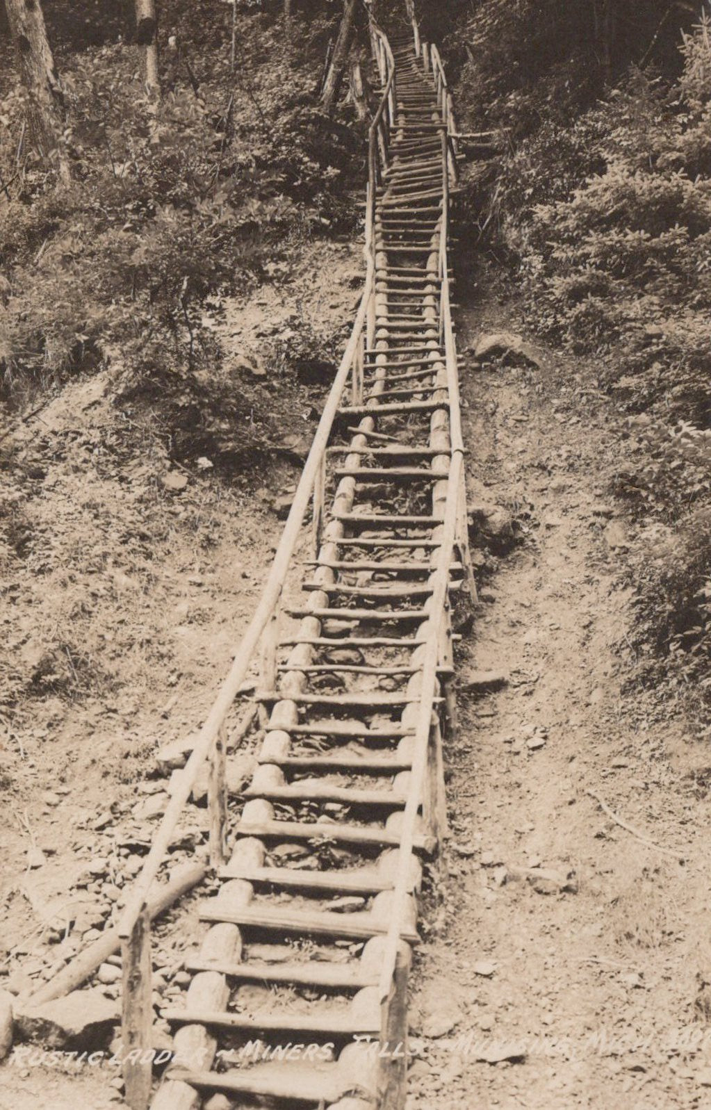 Real Photo Rustic Ladder Miners Falls Munising MI Michigan Mich Postcard