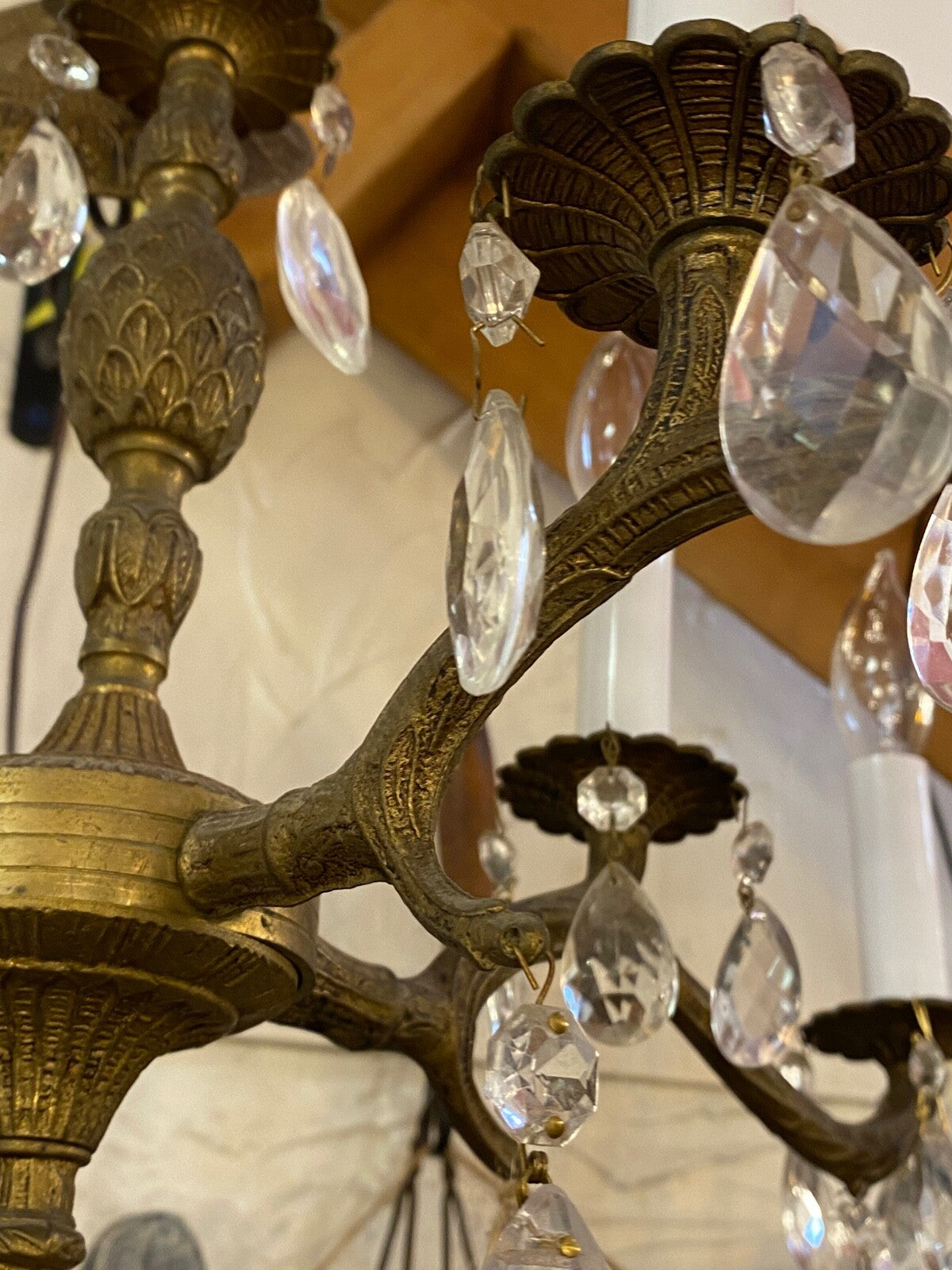 4-double arm made in Spain brass chandelier 1940s