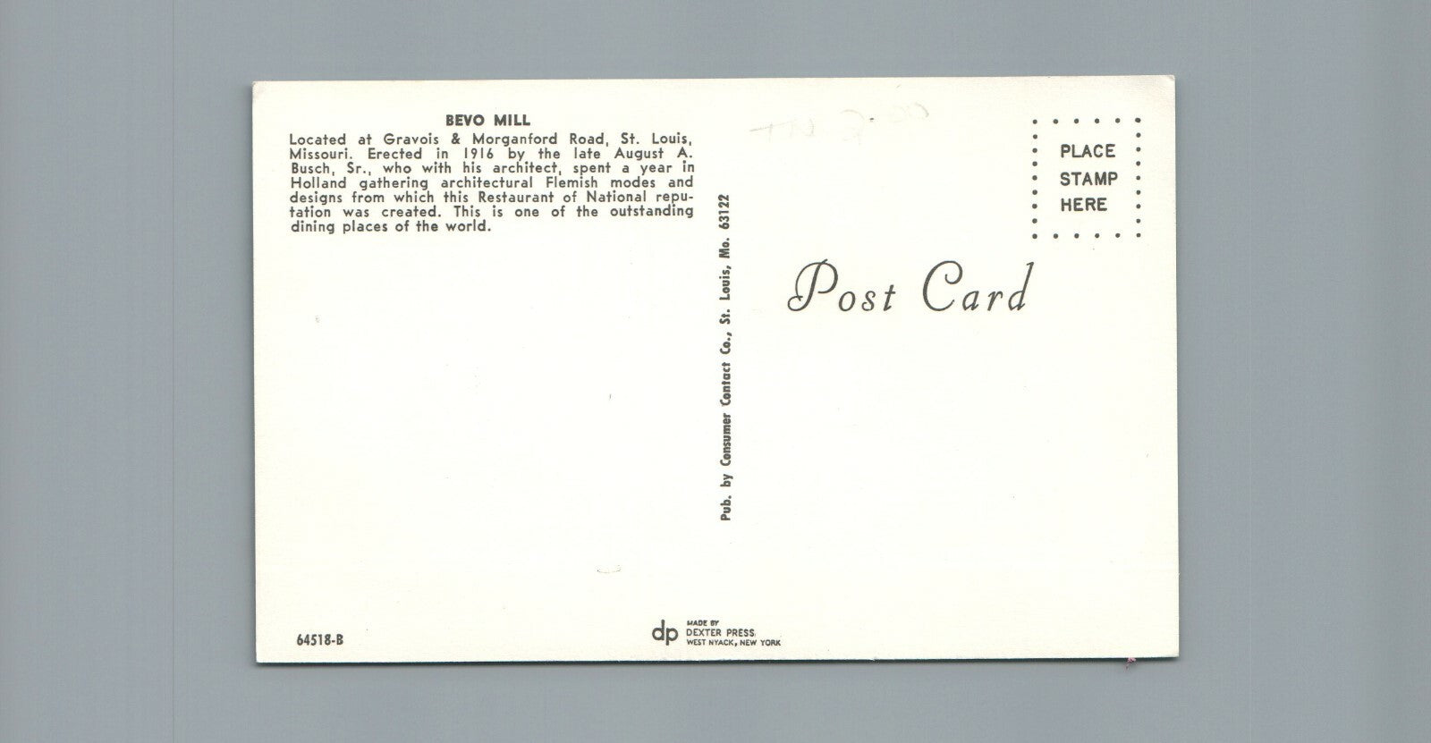 Bevo Mill Restaurant Gravois & Morganford Rd St Louis Missouri Windmill Postcard