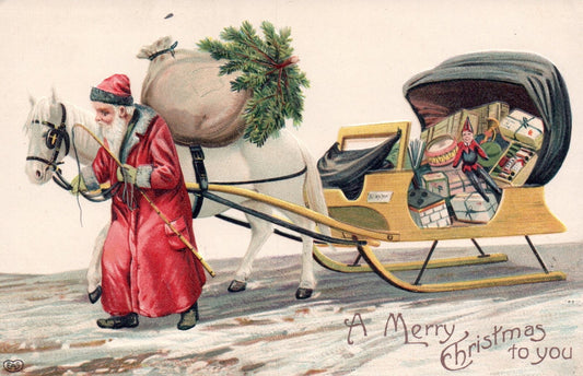 A Merry Christmas To You Santa with Horse & Sleigh Vintage Santa Postcard
