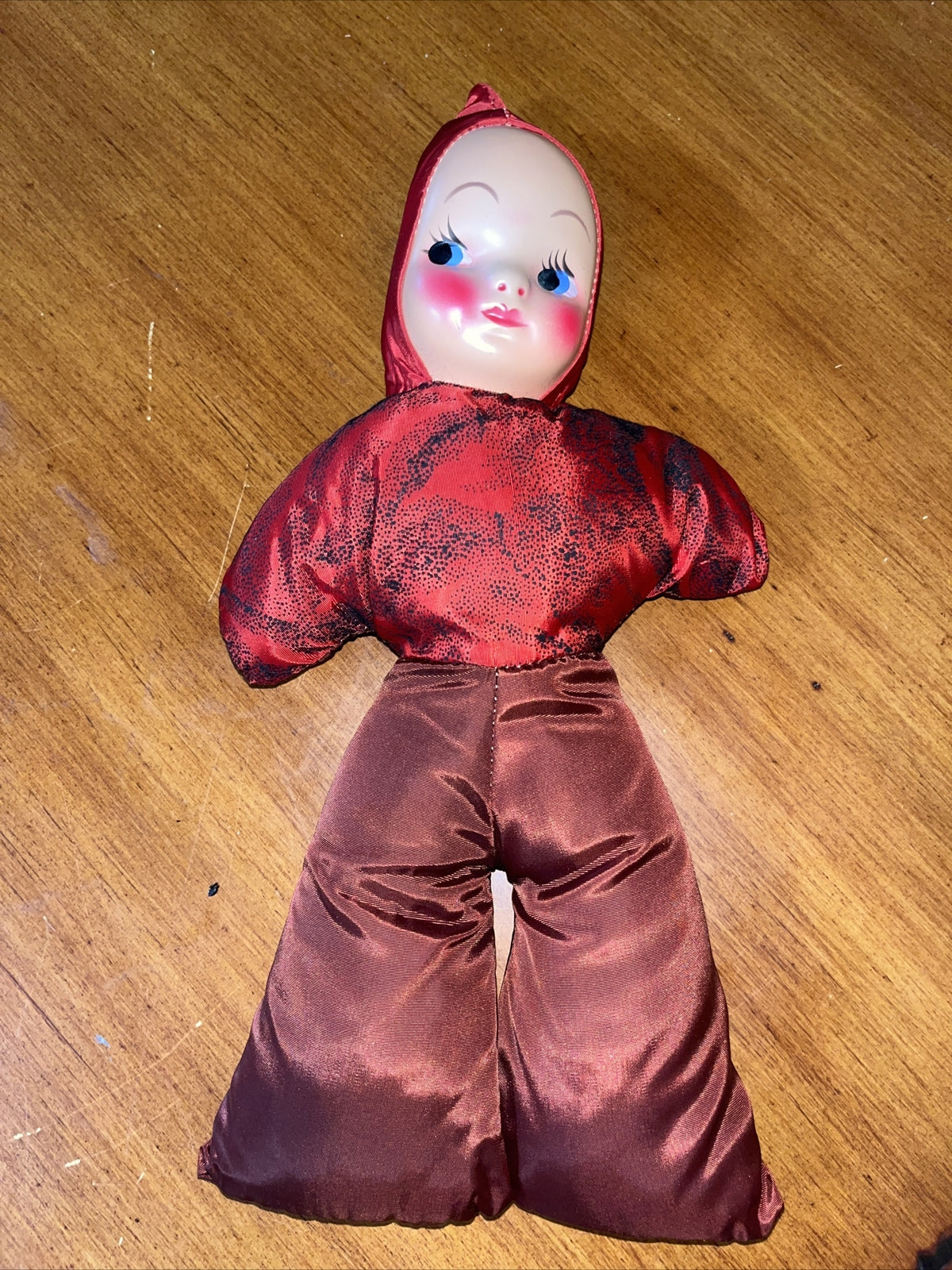 Vintage Plastic Face Carnival Stuffed Plush Doll 15”