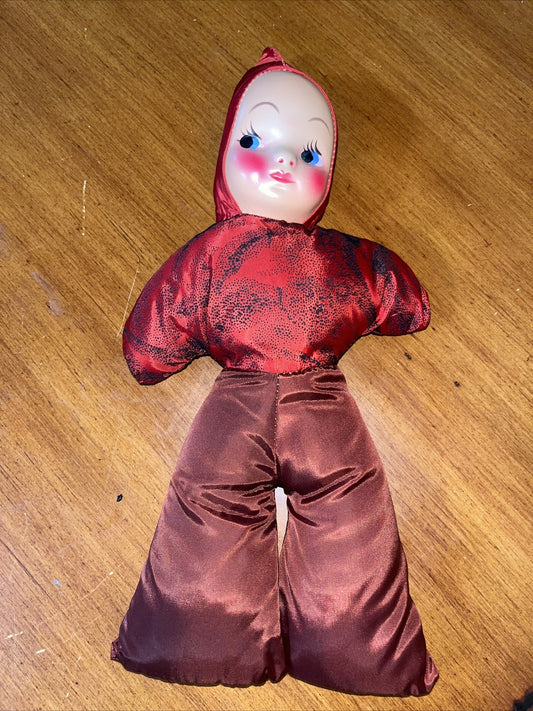 Vintage Plastic Face Carnival Stuffed Plush Doll 15”