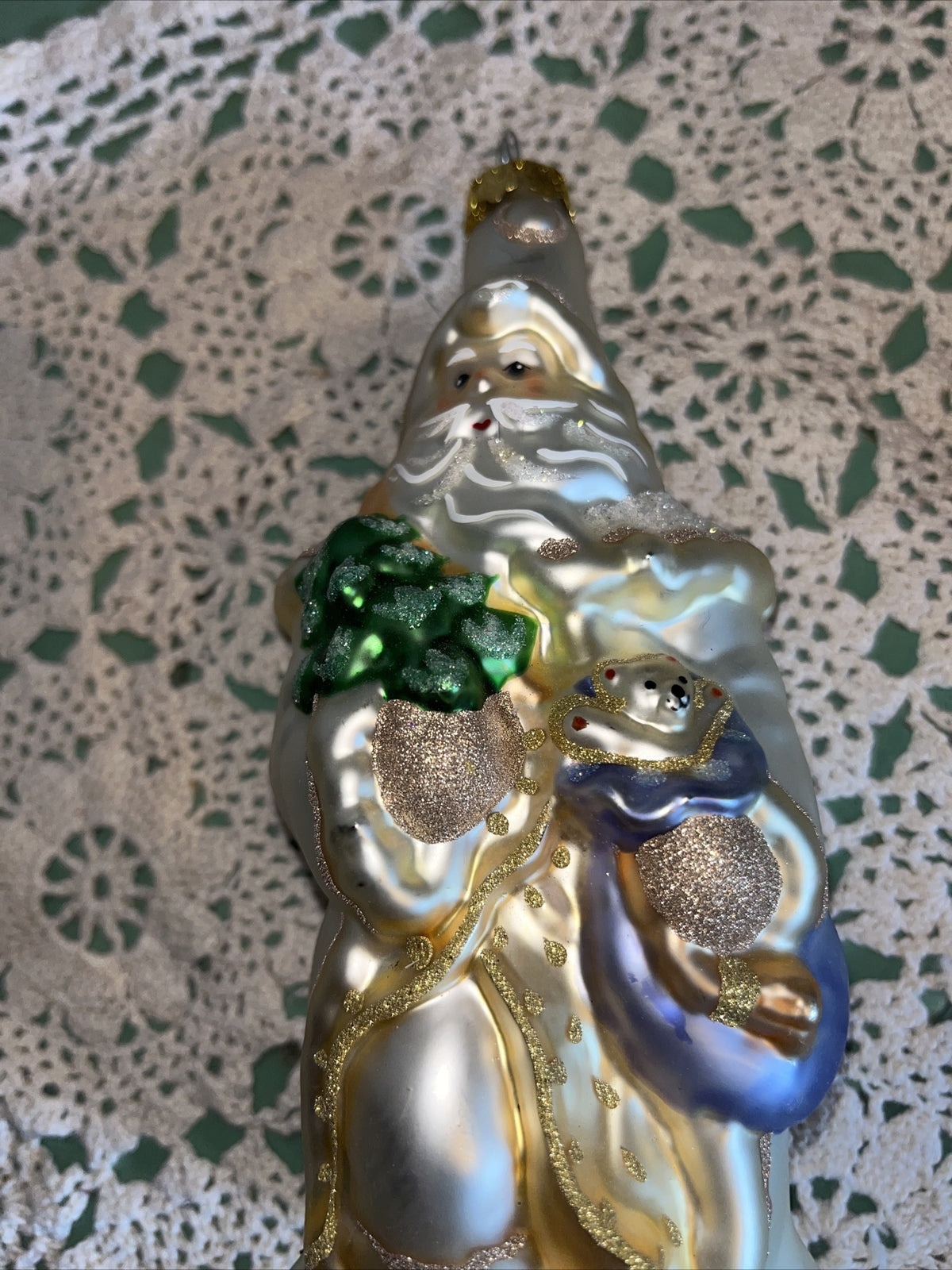 Vintage Gold Santa w| bear Mercury Glass Christmas Ornaments 