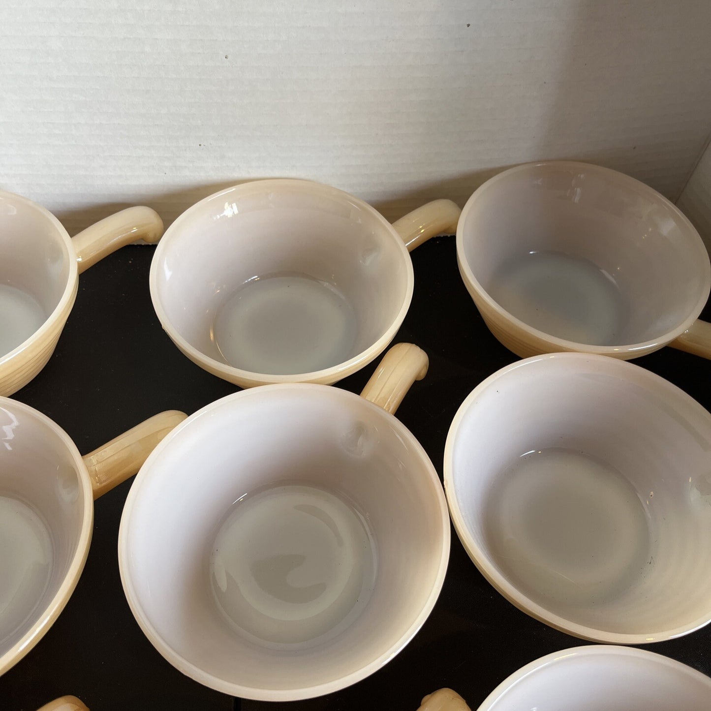 Fire King Iridescent Peach Luster Beehive Oven Ware Bowl w/Handle Vtg USA (10)