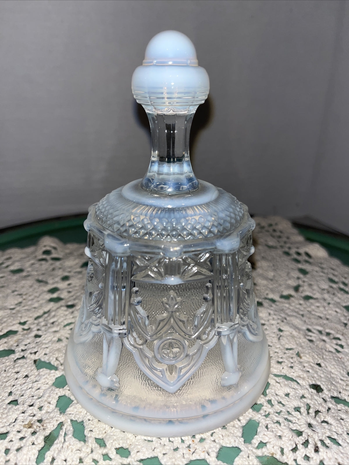 Vintage Fenton  White Cameo Opalescent Glass Glass Whitton Bell