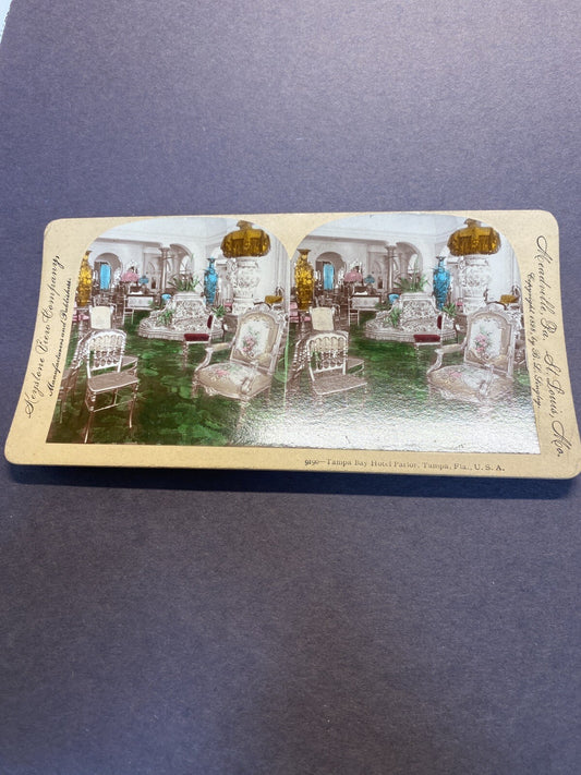 1898 Real Photo tinted Tampa Bay FL Florida Hotel Parlor  Stereoview