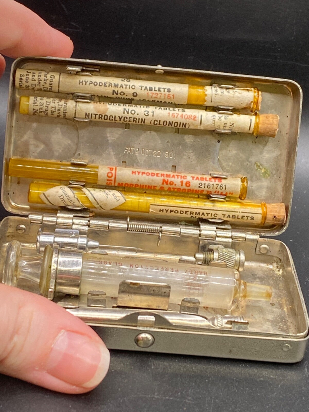 RARE 1901 ANTIQUE MEDICAL SURGICAL SYRINGE METAL HYPODERMIC German Silver Case